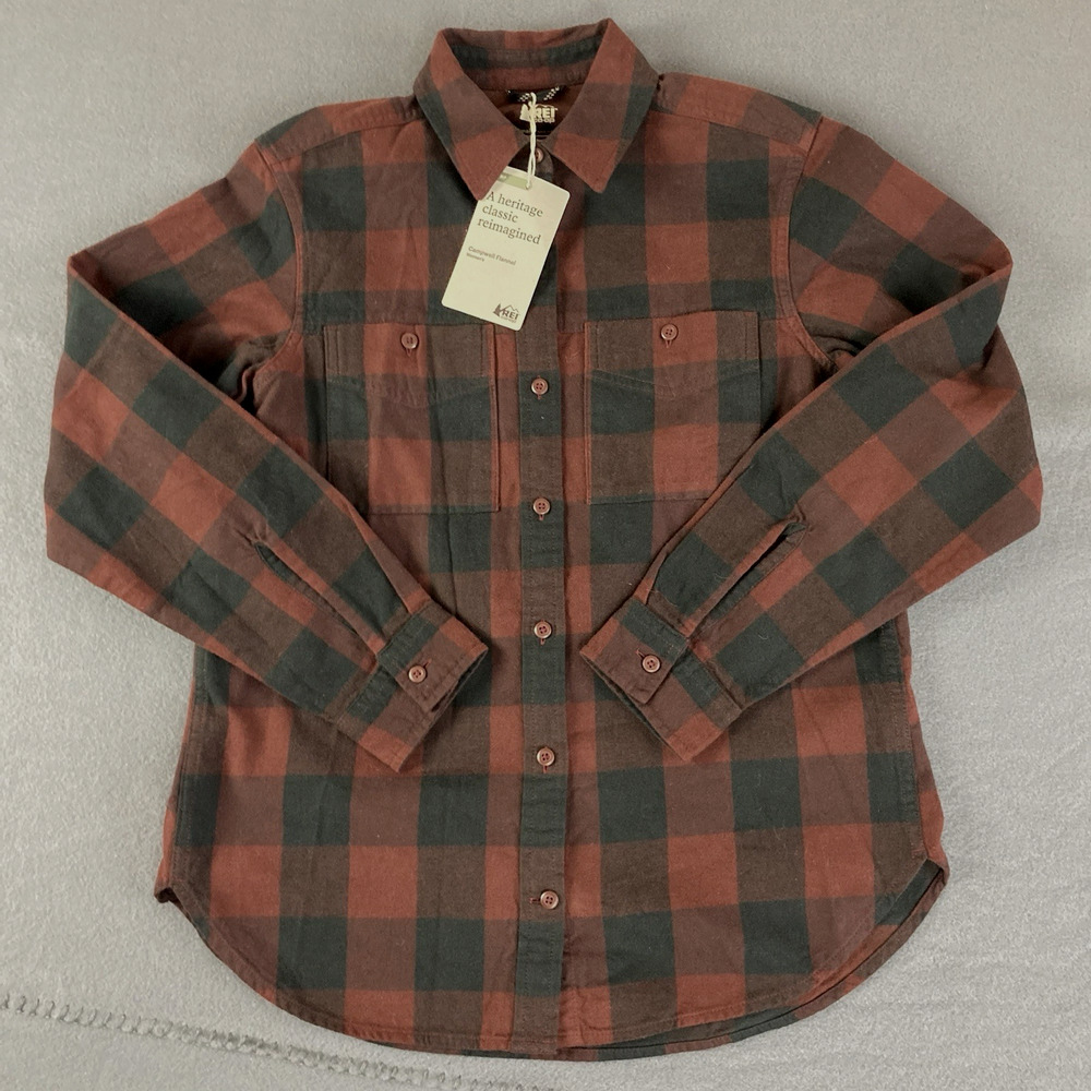 REI Co-op Campwell Flannel Shirt Womens XS Buffalo Plaid Cherrywood Outdoor NEW